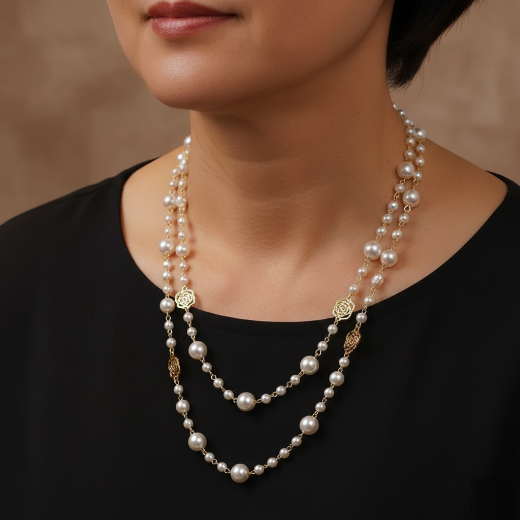 Κομψό χρυσό κολιέ με πέρλα