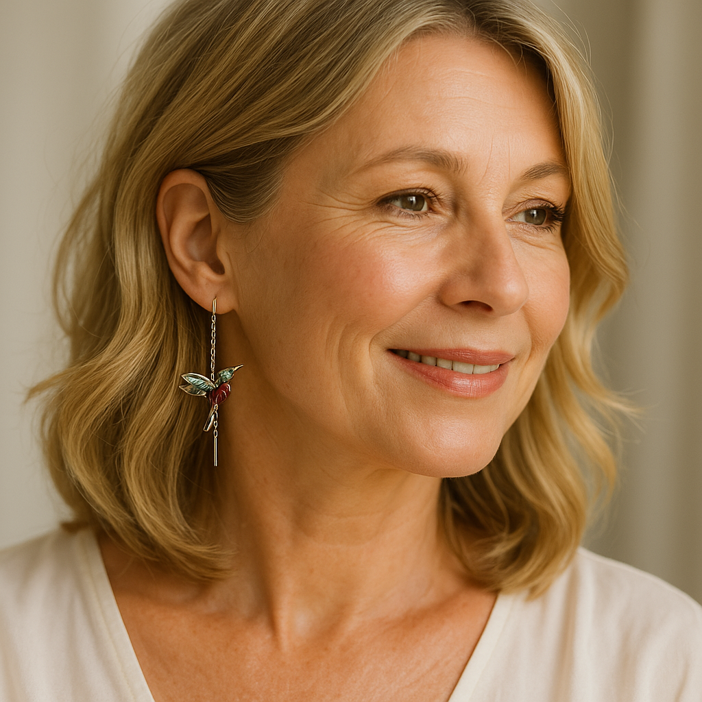 Σκουλαρίκια με κοκκινολαίμη σε σμάλτο και ζιρκόν