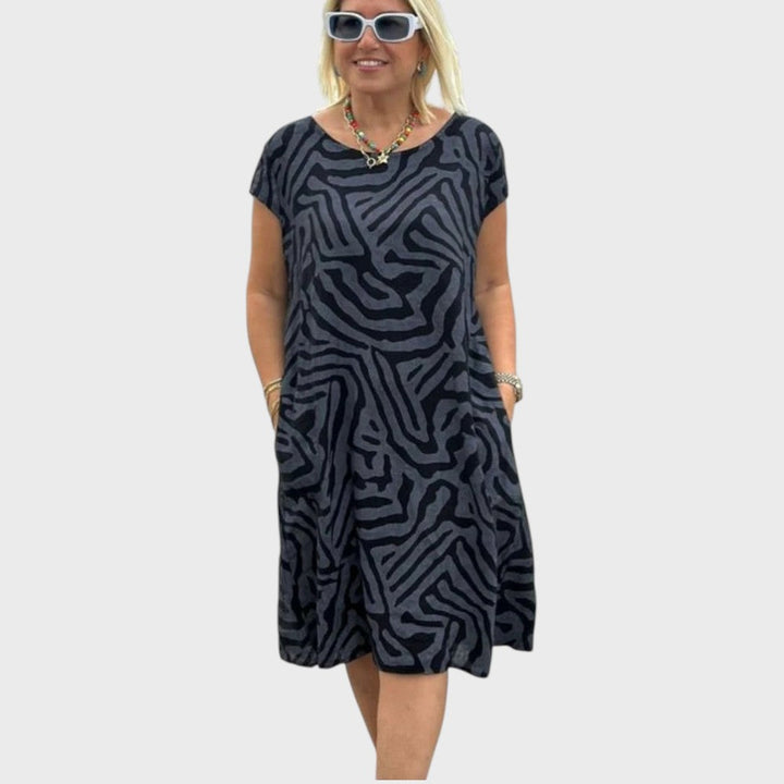 Γκισέλ | Καλοκαιρινό Φόρεμα με Στρογγυλή Λαιμόκοψη και Όμορφο Τύπωμα