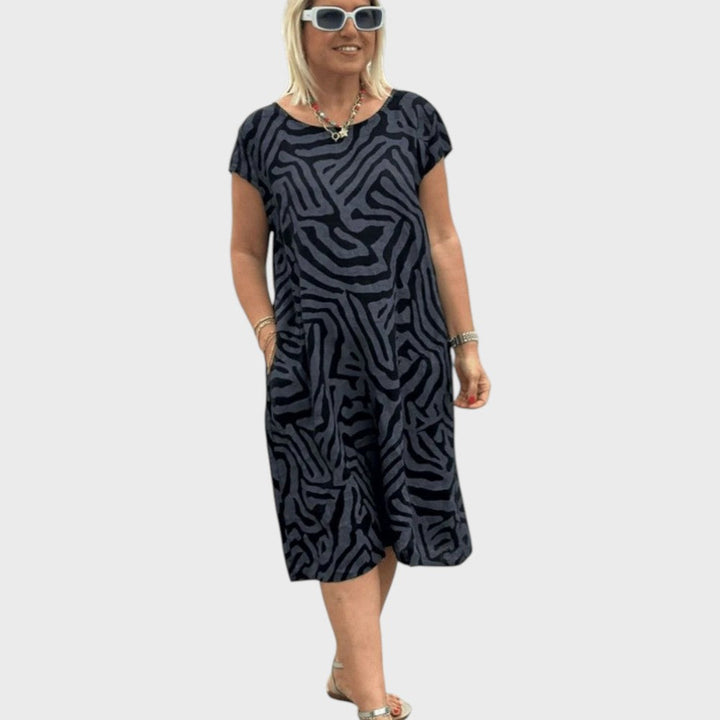 Γκισέλ | Καλοκαιρινό Φόρεμα με Στρογγυλή Λαιμόκοψη και Όμορφο Τύπωμα