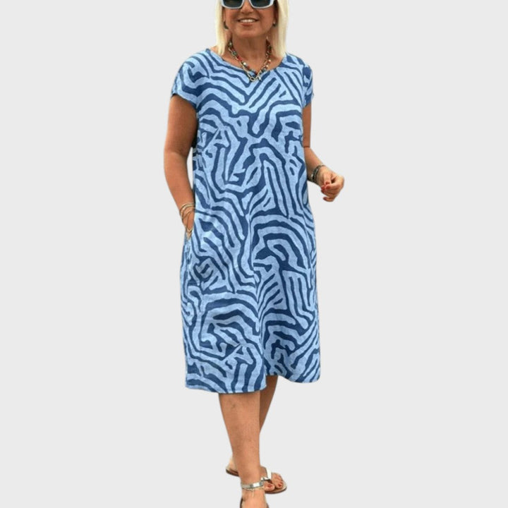 Γκισέλ | Καλοκαιρινό Φόρεμα με Στρογγυλή Λαιμόκοψη και Όμορφο Τύπωμα